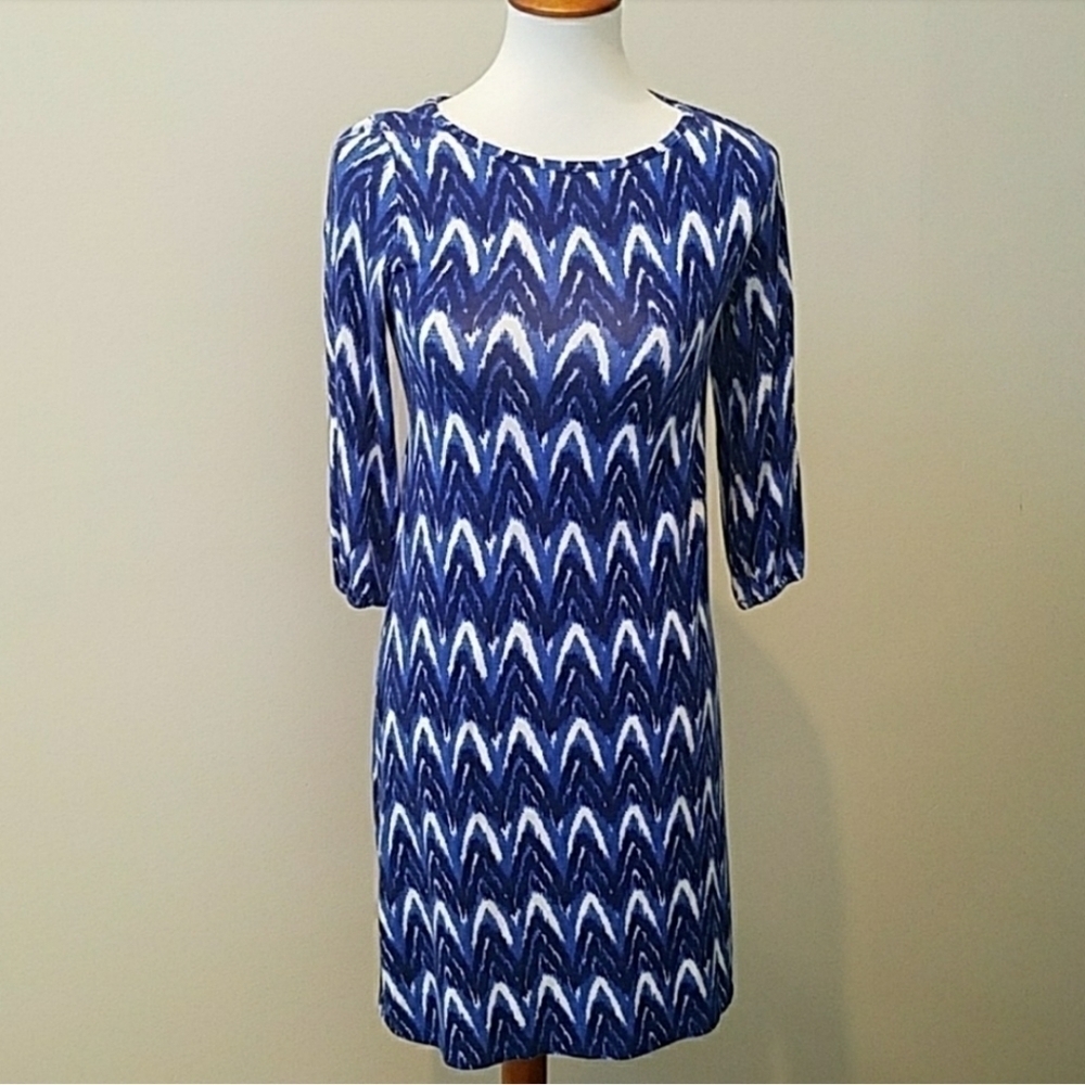 Pixley blue chevron shift dress. XS